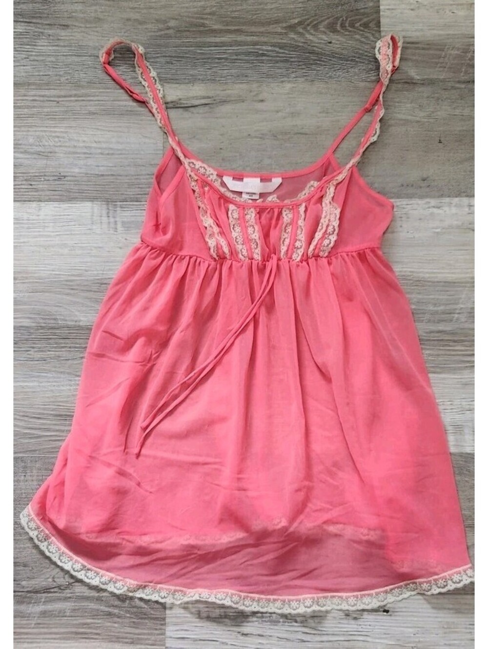 Vtg Victoria Secret Lingerie Top XS Cottage Pink Y2k Tank Sheer Babydoll